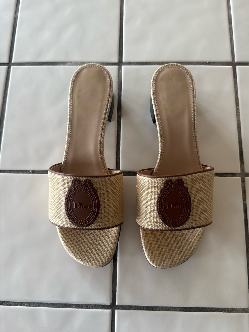 Dior Beige Canvas Mules